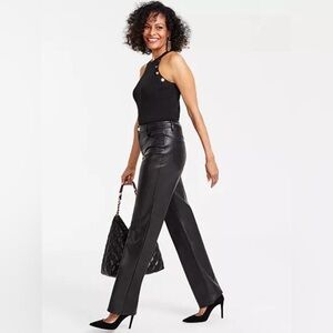 Elegant Black Flare Faux Leather Pants